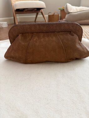 Lauren Merkin Brown Embossed Leather Clutch w/ Dust Bag 13x7